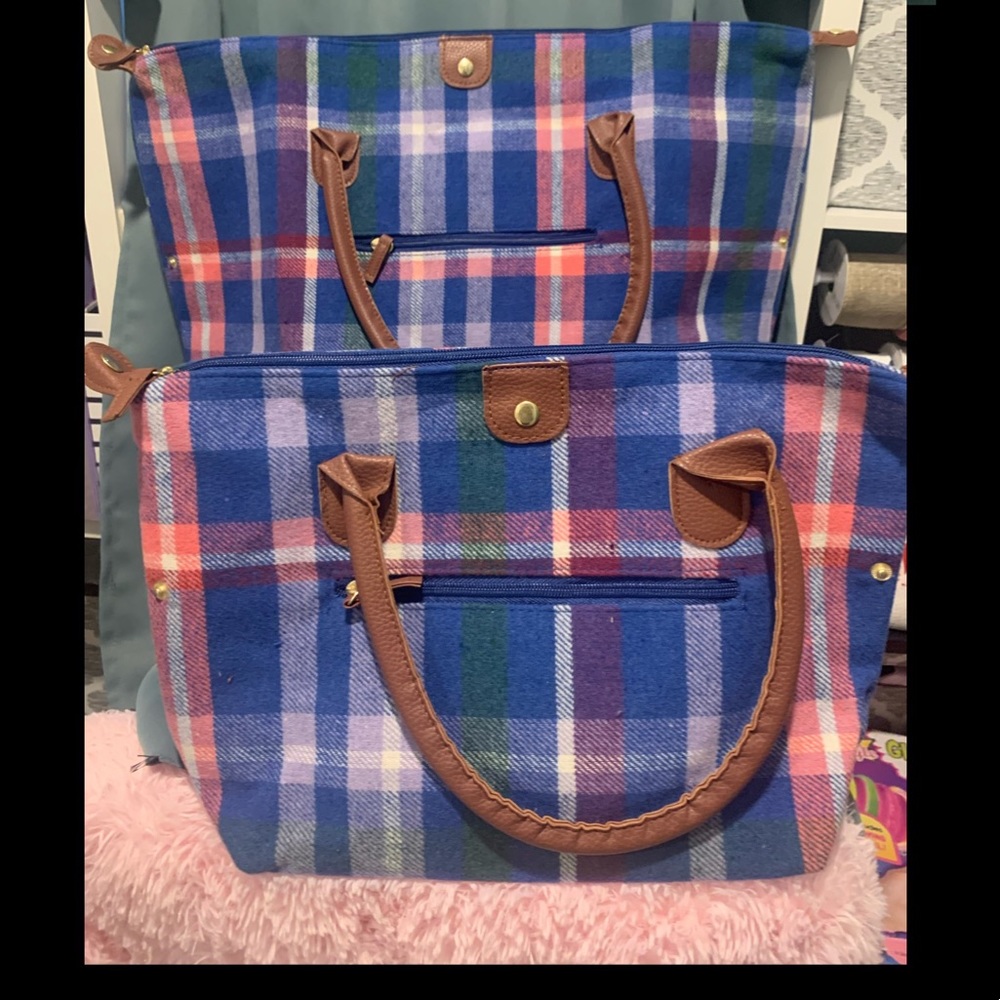 Blue plaid bag set